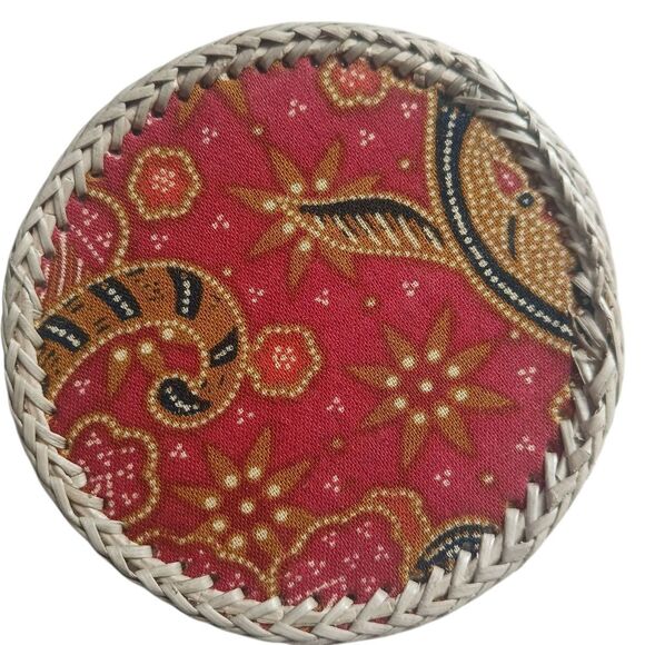 Handwoven Fabric Batik & Bamboo Coasters Set of 12 Vibrant Patterns Unique - Picture 2 of 10